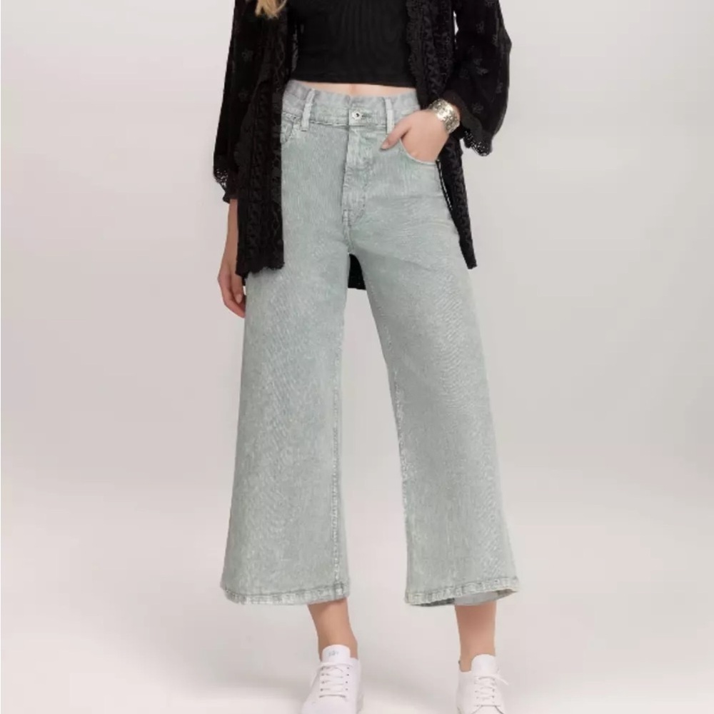 JOHNNY WAS Women 31 Sage Sydney Cropped Wide Leg Jeans NEW with Flaw Trendy Boho